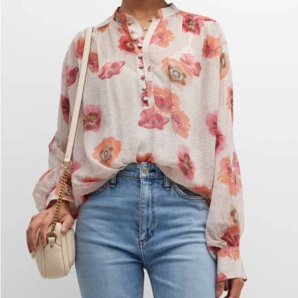 silk floral top- Carla blouse by Rag & Bone pink and orange floral multicolor - Picture 3 of 4